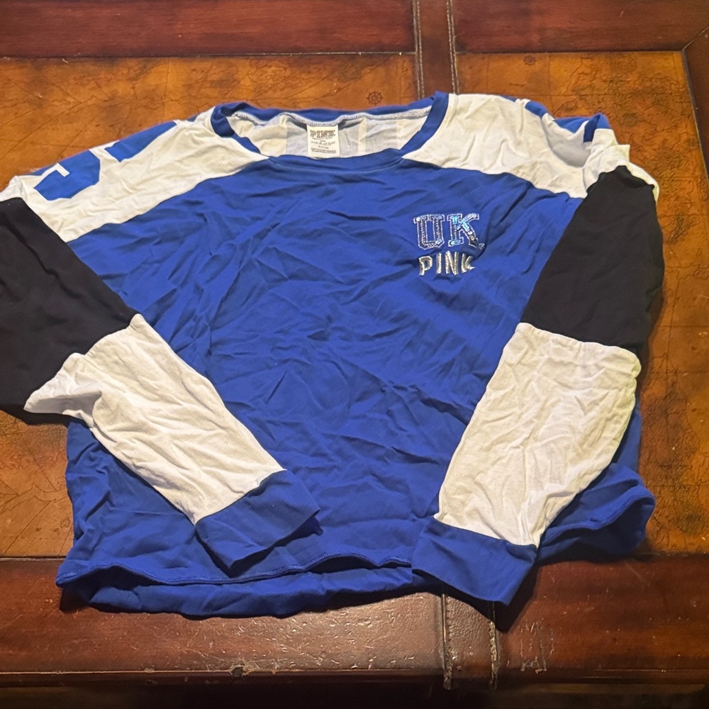 PINK Victoria's Secret Blue and White Long Sleeve Tee